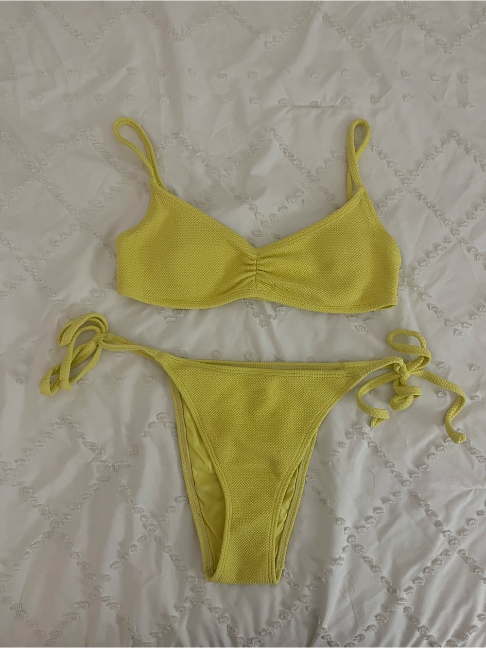 Aeropostale Yellow Textured Tie-Side Bikini Top and Bottom